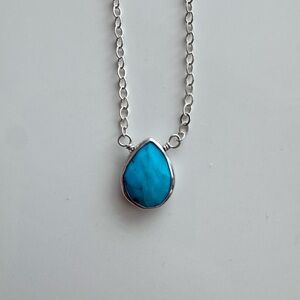 Turquoise Teardrop Pendant Necklace - Silver Chain